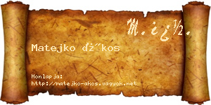 Matejko Ákos névjegykártya